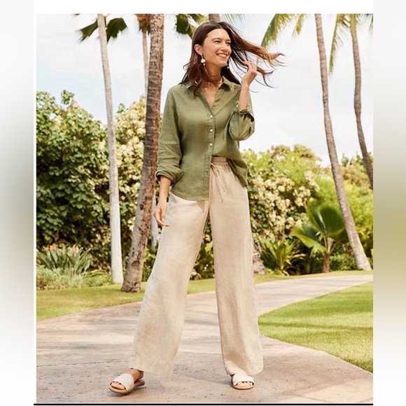 Tommy Bahama Linen Pull On Tan Pants Size Medium Wide Leg - Picture 1 of 8